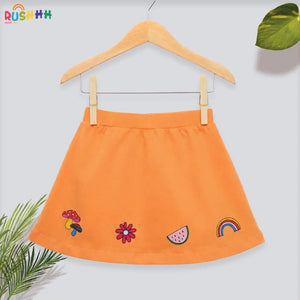 Flared cotton orange color skorts with summer prints