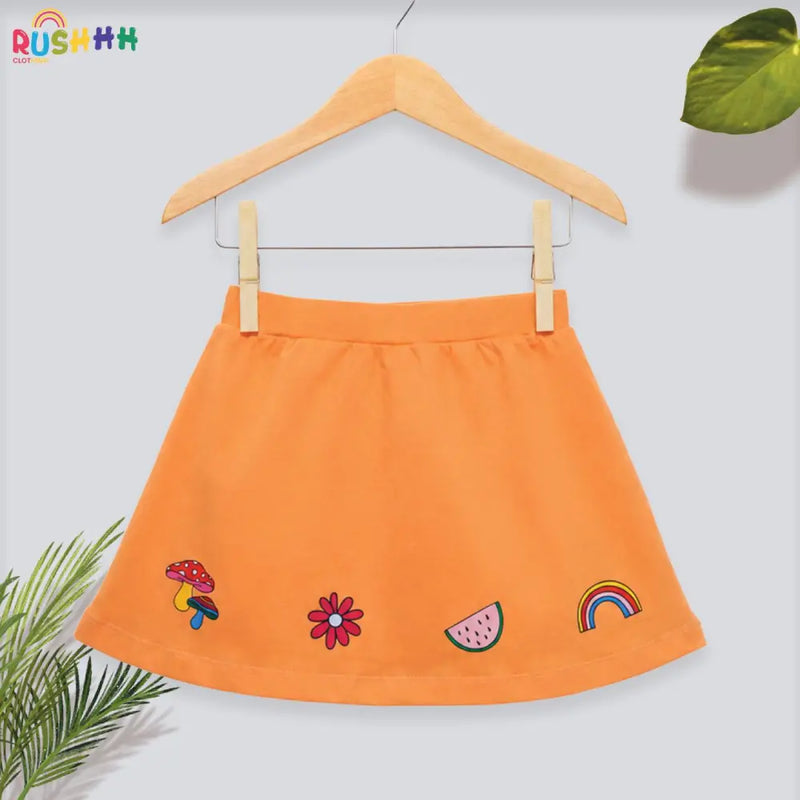 Flared cotton orange color skorts with summer prints