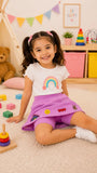 Flared cotton purple skorts with quirky prints