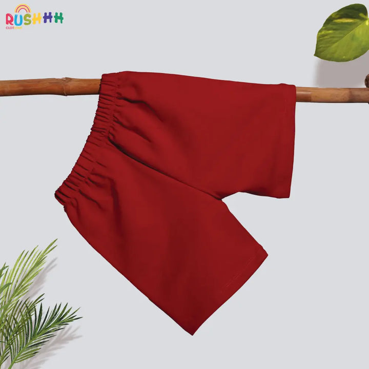 Red solid plain shorts